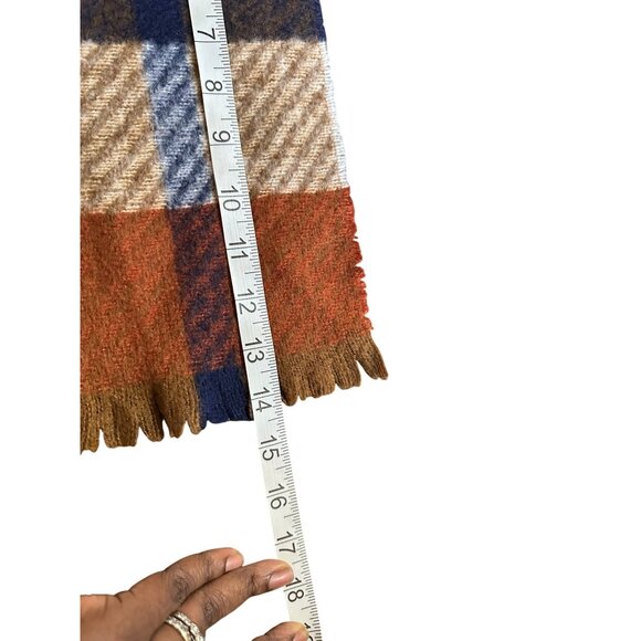 Plaid Blanket Scarf With Fringed Edges - Rust Navy Cream & Tan Soft Winter Wrap - Picture 3 of 10